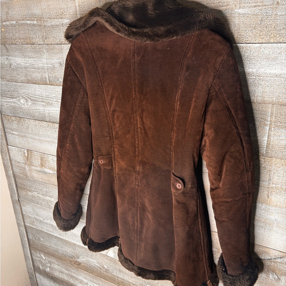 Steve Madden 100% leather Y2K penny lane Brown Faux Fur shearling Trimmed Jacket - Picture 6 of 6